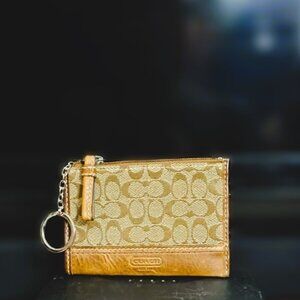 VTG Coach Est.1941 Signature Mini Skinny Canvas Leather Coin Card Purse Like New